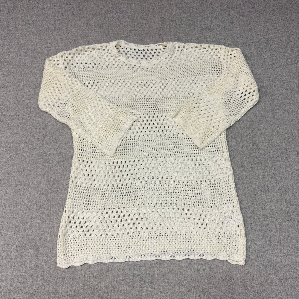 Unbranded Crochet Knit Sweater Size M Cream Ivory Open Weave Mesh Boho TL00071
